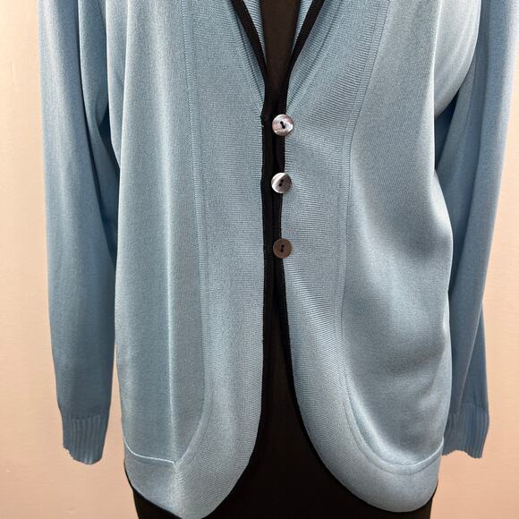 MISOOK Womens Blue Long Sleeve Notched Lapel Button Down Cardigan Sweater Sz L - Picture 2 of 8